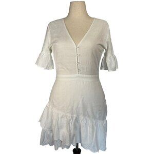 Express White Button Front Ruffle Sleeve Tiered Mini Dress | Size Medium